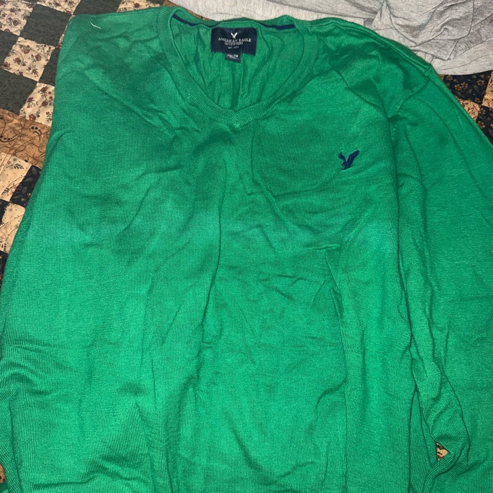 American Eagle Outfitters Vibrant Green V-Neck Sweater